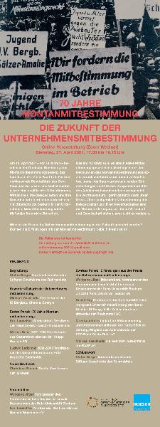 Online-Veranstaltung: 70 Jahre Montanmitbestimmung - Die Zukunft der Unternehmensmitbestimmung