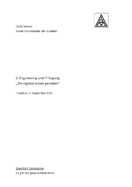 9 9 Rede Wetzel Eröffnung 6. Engineering- und IT-Tagung