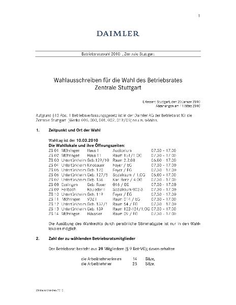 Betriebsratswahlen 2010: Wahlausschreiben der Daimler-Zentrale