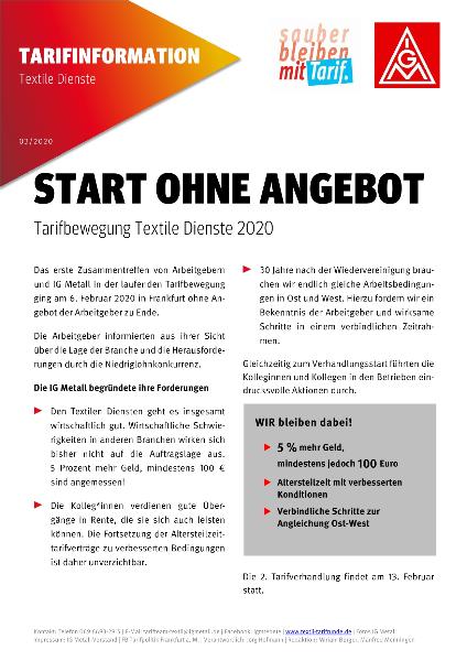 Start ohne Angebot, Tarifinformation Textile Dienste 03/2020