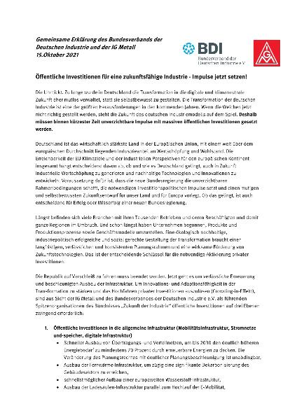 Gemeinsame Erklärung BDI und IG Metall