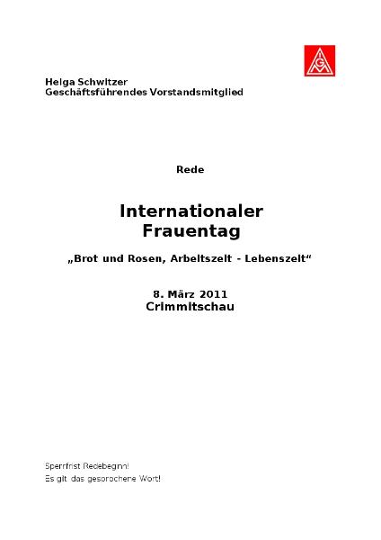 Helga Schwitzer: Internationaler Frauentag, Crimmitschau, 8. März 2011