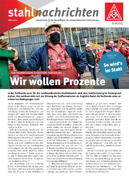 Wir wollen Prozente. Tarifkommission diskutiert Forderung, Stahlnachrichten, Informationen für die Beschäftigten der nordwestdeutschen Stahlindustrie, März 2021