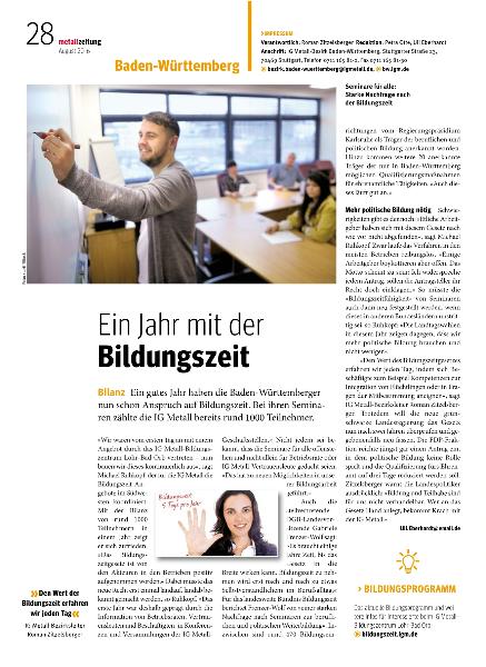 metallzeitung - Regionalseiten Baden-Württemberg August 2016