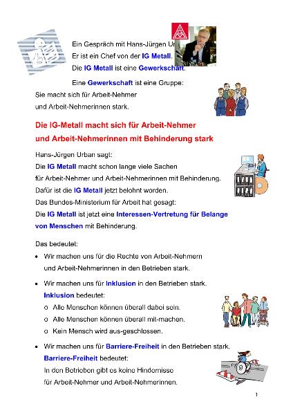 IG Metall als Behindertenverband anerkannt - Gespräch mit Hans-Jürgen Urban in leichter Sprache