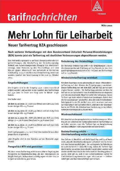 Mehr Lohn für Leiharbeit, tarifnachrichten, März 2010