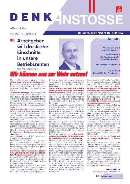 Betriebszeitung IBM Denkanstoesse Sonderausgabe März 2006, Arbeitgeber will drastische Einschnitte in unsere Betriebsrenten