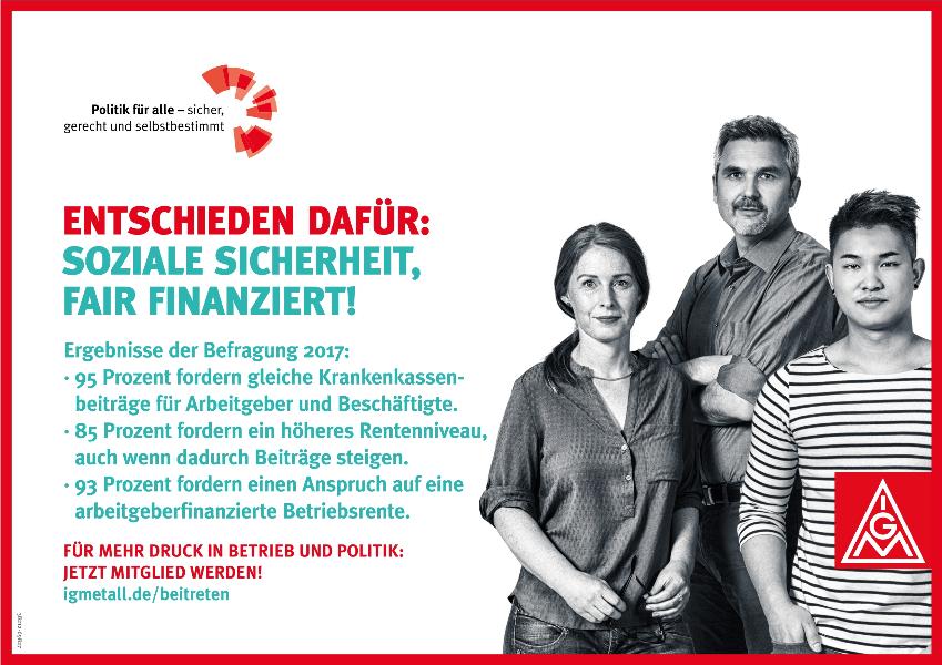 Entschieden dafür: Soziale Sicherheit, fair finanziert!, Plakat zur Bundestagswahl 2017