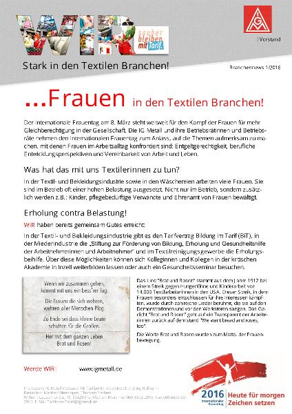 Frauen in den Textilen Branchen!, Branchennews 1/2016