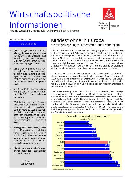 Wirtschaftspolitische Informationen 12/2006 - Mindestlöhne in Europa