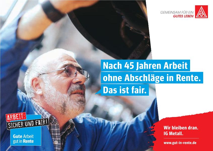 Plakate Mobilisierung Rente: Ohne Abschläge - fair! (Mann)