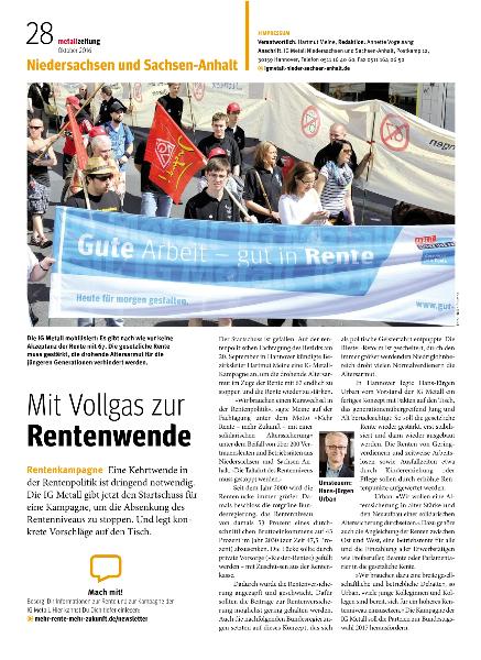 metallzeitung - Regionalseiten Niedersachsen und Sachsen-Anhalt Oktober 2016