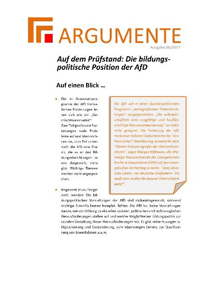 Auf dem Prüfstand: Die bildungspolitische Position der AfD, Argumente Nr. 6/2017