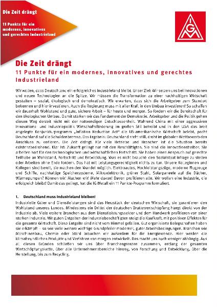 11 Punkte für ein modernes, innovatives und gerechtes Industrieland