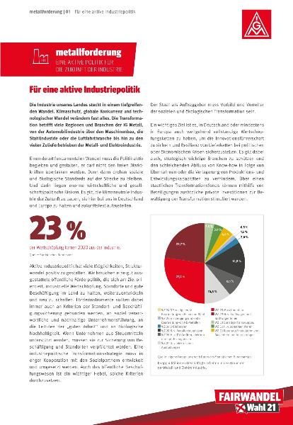 Wahl 2021: metallforderung | Für eine aktive Industriepolitik