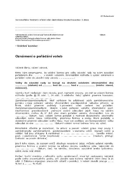 Vzorová vyhláška: Oznámení o po?ádání voleb – Zjednodušený dvoustup?ový postup, Wahlausschreiben zur vereinfachten zweistufigen Betriebsratswahl, tschechisch