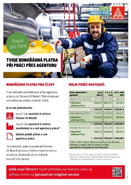 Der Vorteil für IG Metall-Mitglieder in Leiharbeit. Flugblatt in tschechischer Sprache