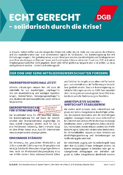 DGB-Forderungspapier: Echt gerecht - solidarisch durch die Krise!