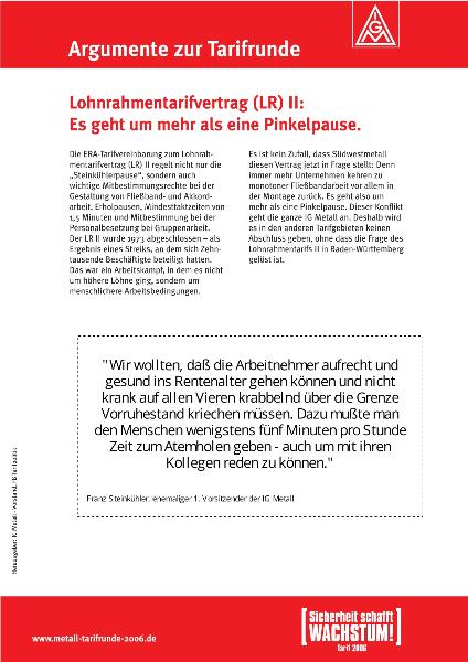 Tarifrunde 2006: Lohnrahmentarifvertrag (LR) II: Es geht um mehr als eine Pinkelpause