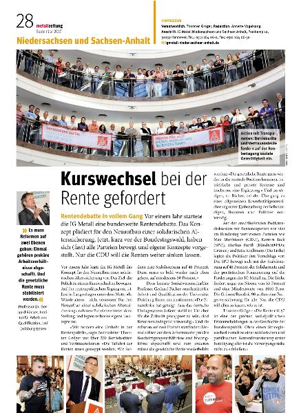 metallzeitung - Regionalseiten Niedersachsen und Sachsen-Anhalt September 2017