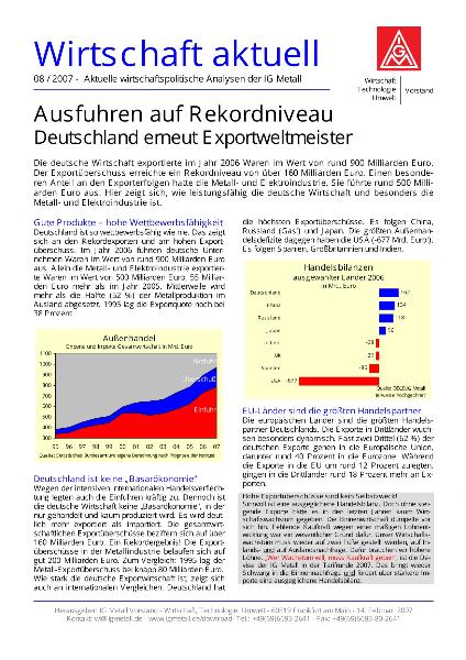 Wirtschaft aktuell 08/2007: Ausfuhren auf Rekordniveau - Deutschland erneut Exportweltmeister
