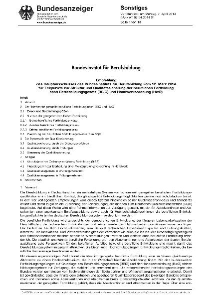 BIBB HA-Empfehlung Eckpunkte zur Struktur und Qualitätssicherung der beruflichen Fortbildung