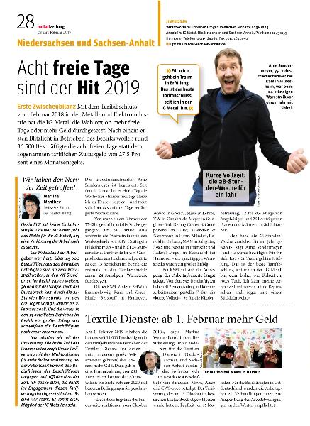 metallzeitung - Regionalseiten Niedersachsen und Sachsen-Anhalt Januar-Februar 2019