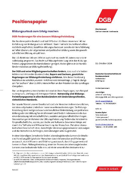 DGB Positionspapier zur Bildungsfreistellung 