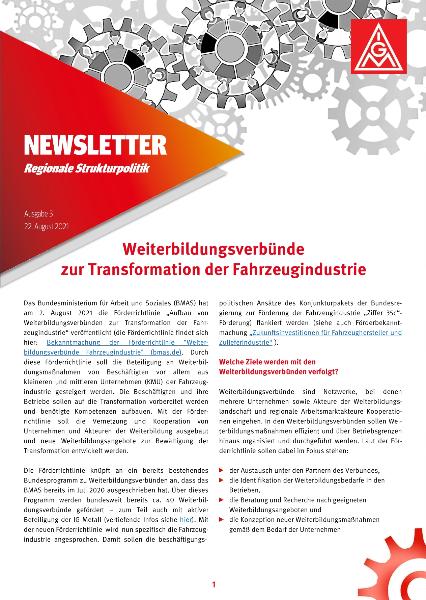 Weiterbildungsverbünde zur Transformation der Fahrzeugindustrie, Newsletter Regionale Strukturpolitik Nr. 3, 22.08.2021
