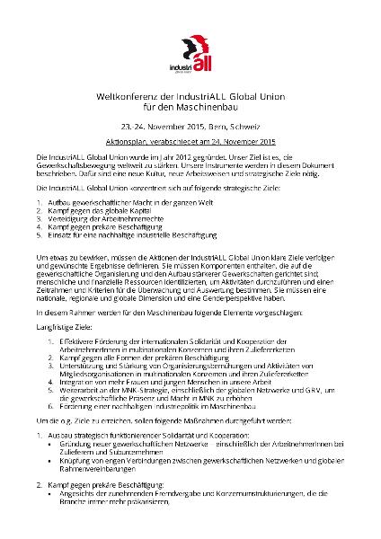 Weltkonferenz der IndustriALL Global Union für den Maschinenbau