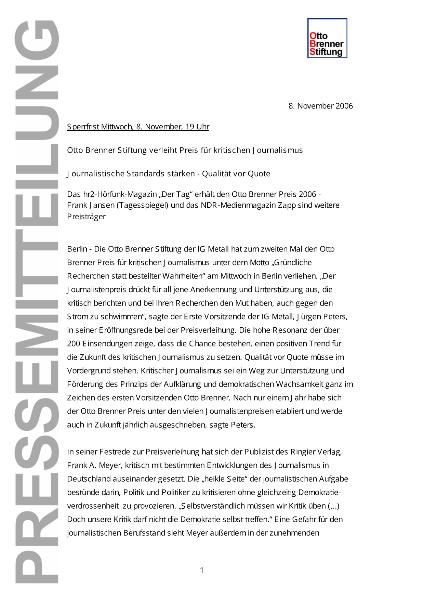 Otto Brenner Stiftung verleiht Preis für kritischen Journalismus