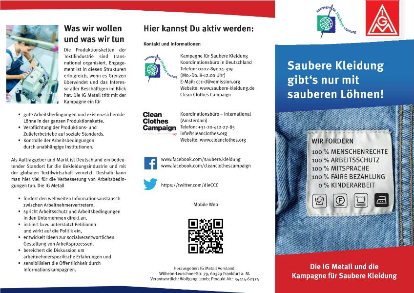 Saubere Kleidung gibt´s nur mit sauberen Löhnen!, Info-Flyer zur Kampagne für Saubere Kleidung