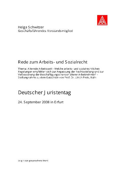 Helga Schwitzer: Rede zum Arbeits- und Sozialrecht auf dem Deutschen Juristentag am 24. September 2008 in Erfurt