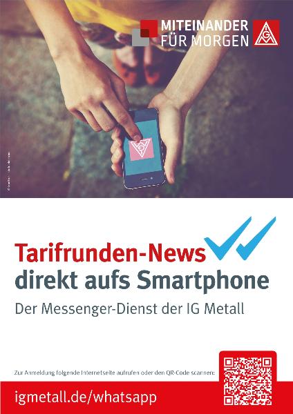 Tarifrunden-News direkt aufs Smartphone, Plakat zum Messenger-Dienst der IG Metall