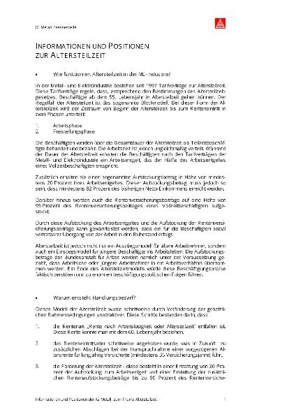 Informationen und Positionen der IG Metall zum Thema Altersteilzeit