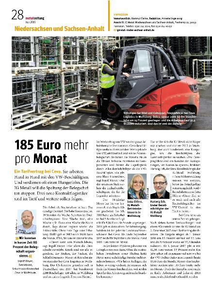 metallzeitung - Regionalseiten Niedersachsen und Sachsen-Anhalt Mai 2016