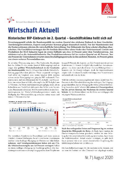 Historischer BIP-Einbruch im 2. Quartal – Geschäftsklima hellt sich auf. Wirtschaft aktuell Nr. 7/2020