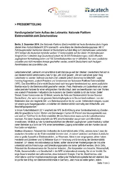 2014 12 2 NPE Fortschrittsbericht Presseinformation