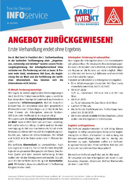 Angebot zurückgewiesen! Erste Verhandlung endet ohne Ergebnis, Infoservice Textile Dienste Nr. 3/2023