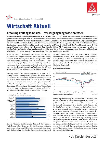 Erholung verlangsamt sich - Versorgungsengpässe bremsen, Wirtschaft aktuell Nr. 8, September 2021