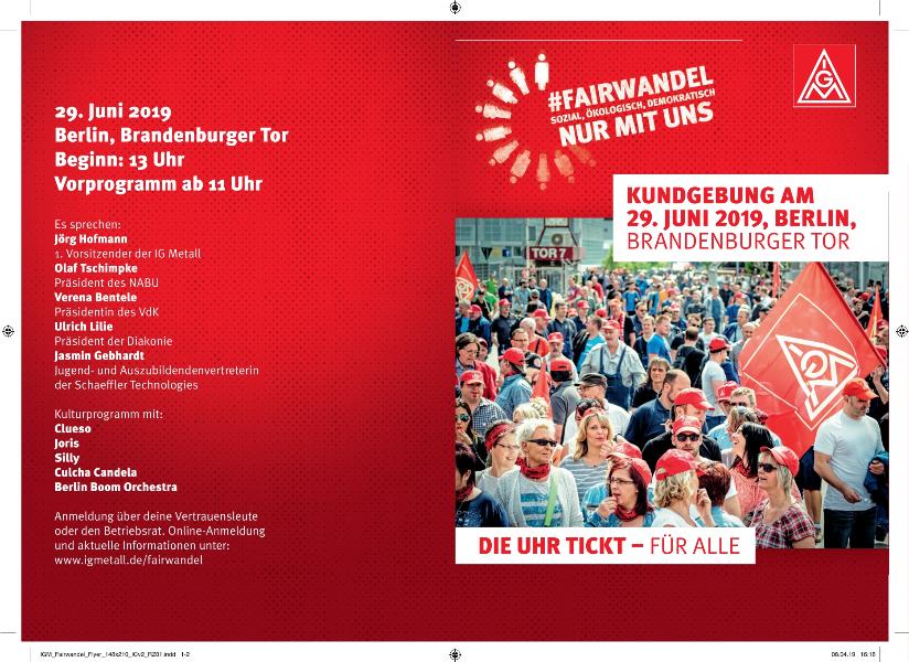 Die Uhr tickt - für alle, Flyer zur Kundgebung am 29. Juni 2019