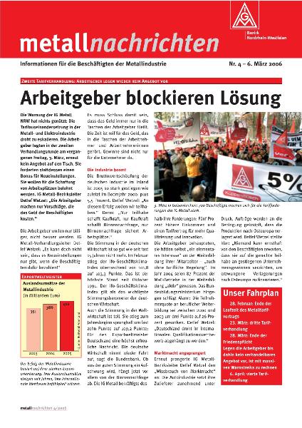 Bezirk NRW: Arbeitgeber blockieren Lösung, Nr. 4 - 06.03.2006