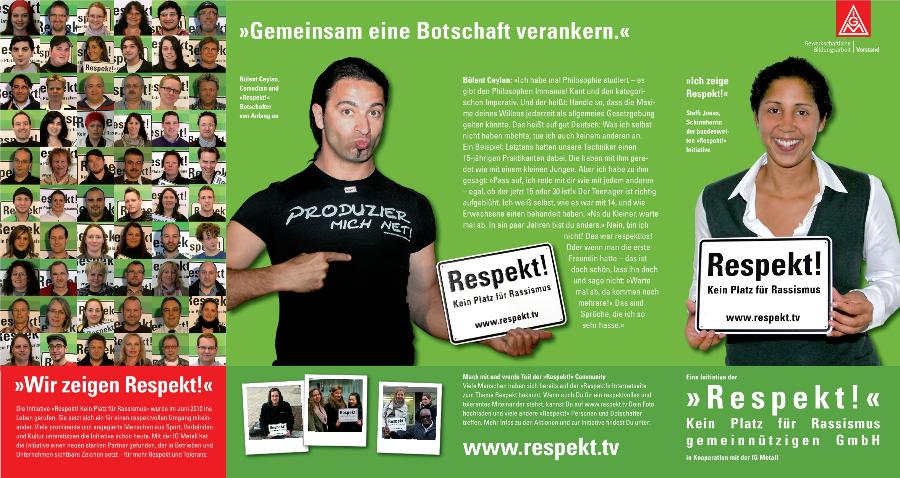 ''Gemeinsam eine Botschaft verankern.'' Respekt! Kein Platz für Rassismus