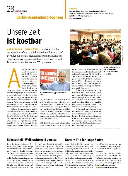metallzeitung - Regionalseiten Berlin Brandenburg Sachsen Januar 2017