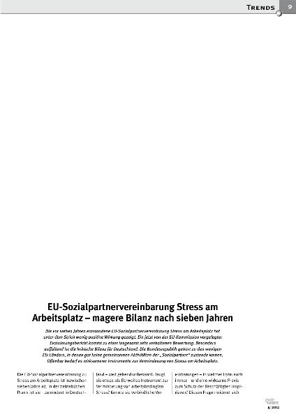 EU-Sozialpartnervereinbarung Stress am Arbeitsplatz - magere Bilanz nach sieben Jahren, Gute Arbeit 4/2011