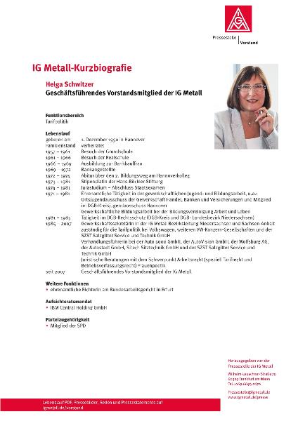 Kurzbiografie Helga Schwitzer, November 2013