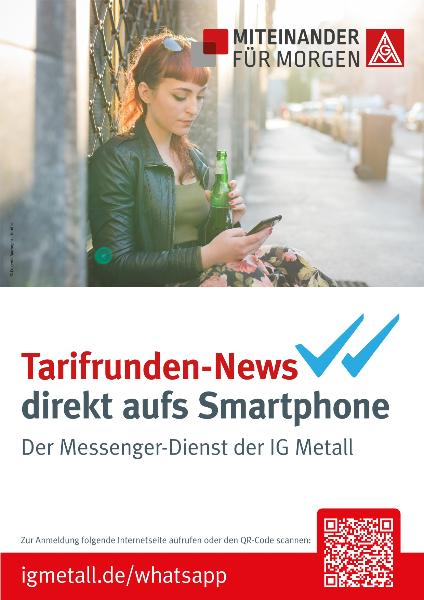 Tarifrunden-News direkt aufs Smartphone, Plakat zum Messenger-Dienst der IG Metall