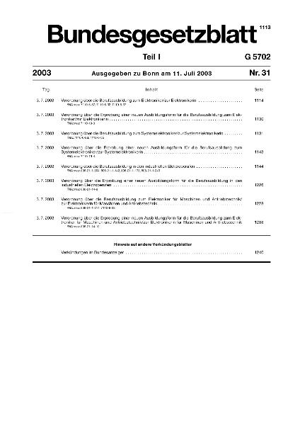 Ausbildungsverordnung - Elektroberufe