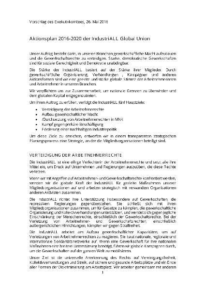 Aktionsplan 2016-2020 der IndustriALL Global Union