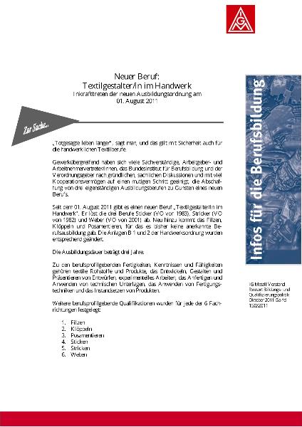 Infos für die Berufsbildung: Neue Ausbildungsordnung Textilgestalter/in im Handwerk